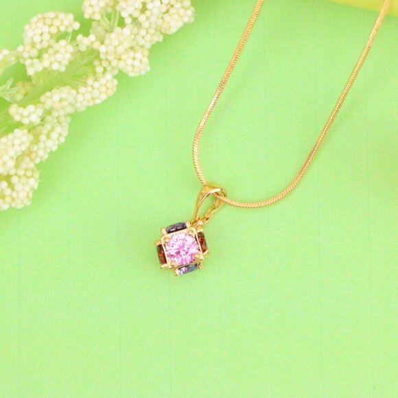 "Cube Design Rose Gold Pendant with Multicolor Stones, XPPT1563 - Picture 10 of 13